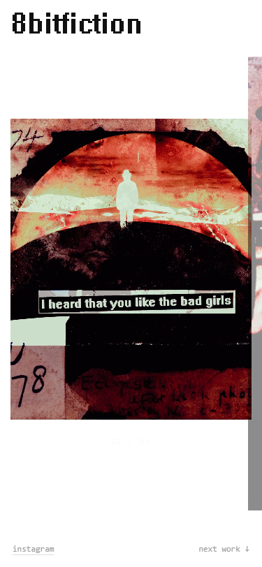 An early mobile capture from the device matrix: the bad girls collage on a narrow phone viewport with the edge peek kept clear of the art
