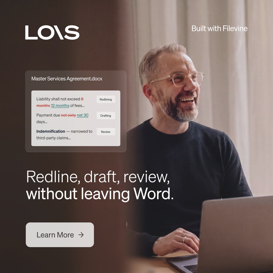 LOIS ad: redline, draft, review without leaving Word, photographic hero