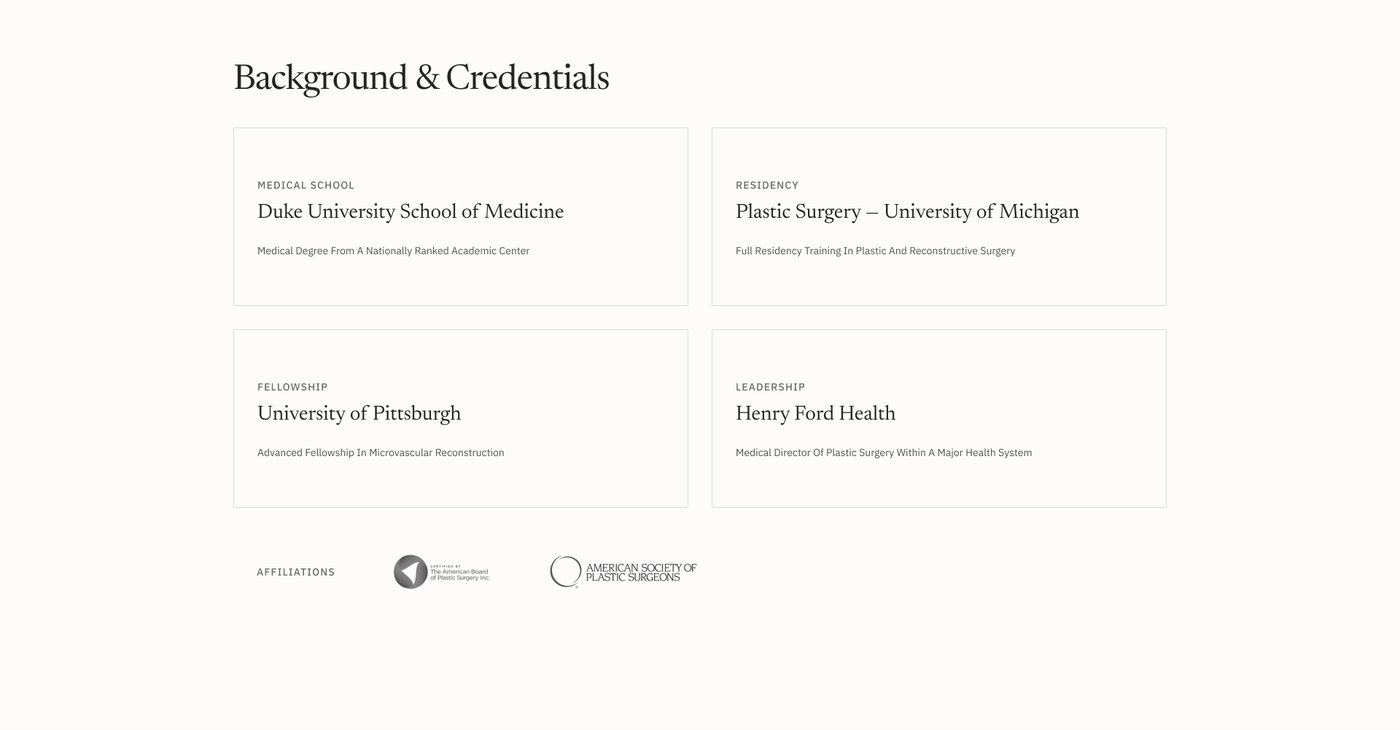 One of five explored credential band variations, listing board certification and training institutions